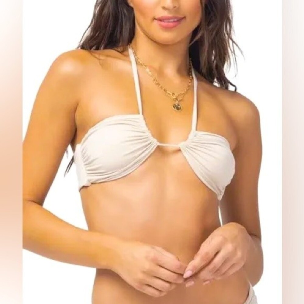 L*Space NWT Dawn Shimmer Convertible Bikini Top Cream Size S Tan Multiway